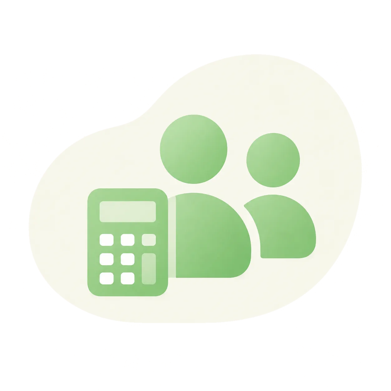 Illustrated calculator and people splitting a bill